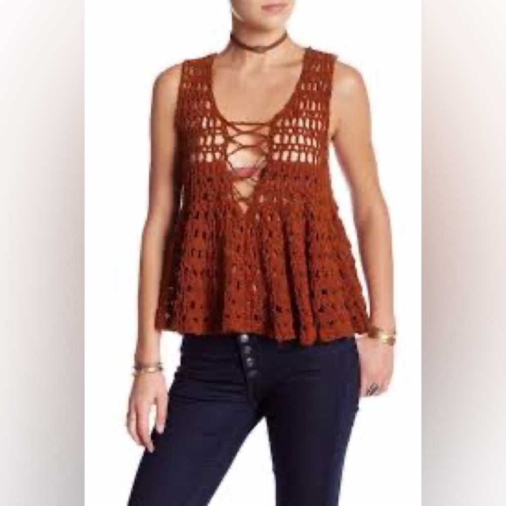 Free People Circles Within Circles Knit Top in Terracotta